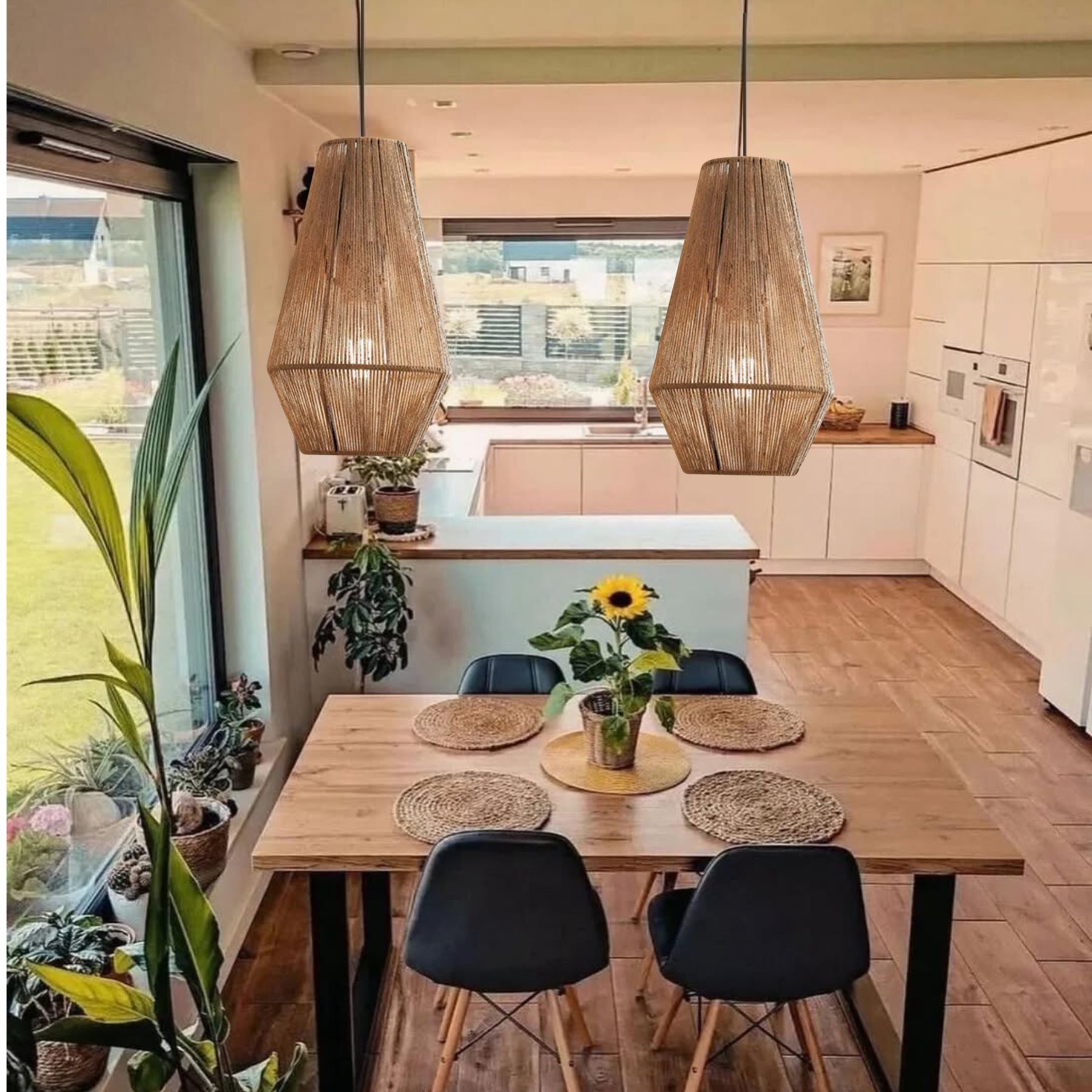 Wabi-sabi Japanese style hemp rope woven pendant light