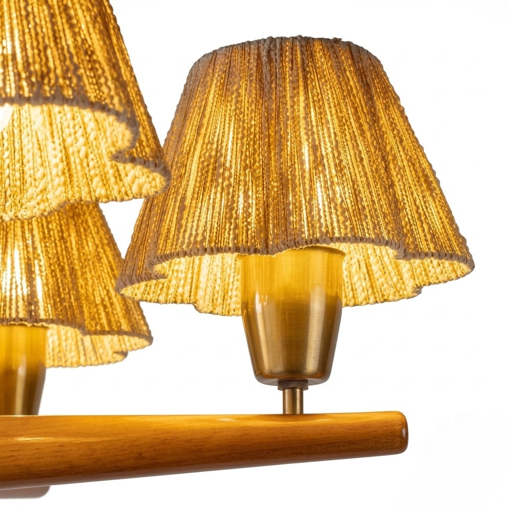 Mid-Century Solid Wood Fabric Chandelier for Dining Room & Bedroom