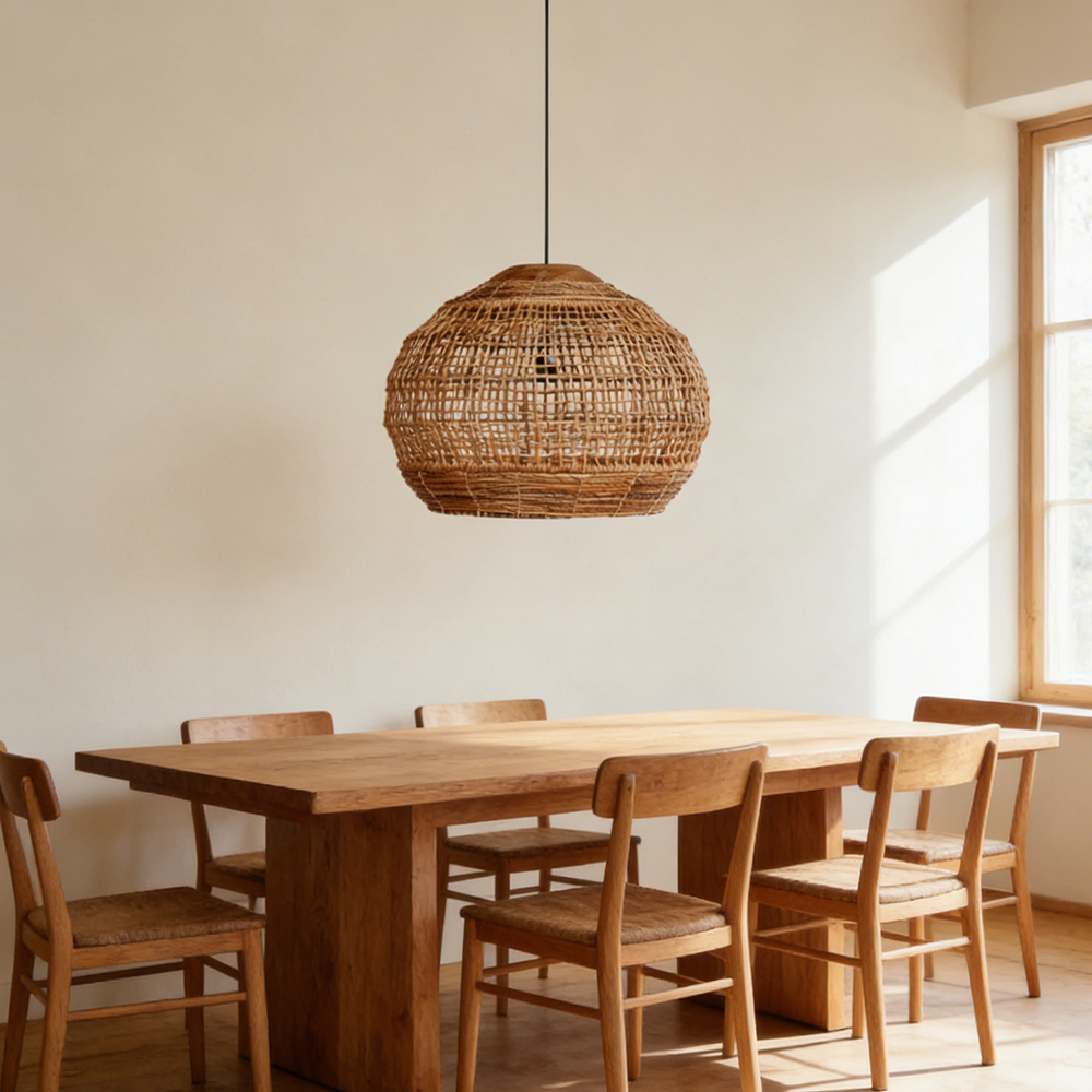 Spherical Hemp Bark Pendant Light for Home Decor Lighting