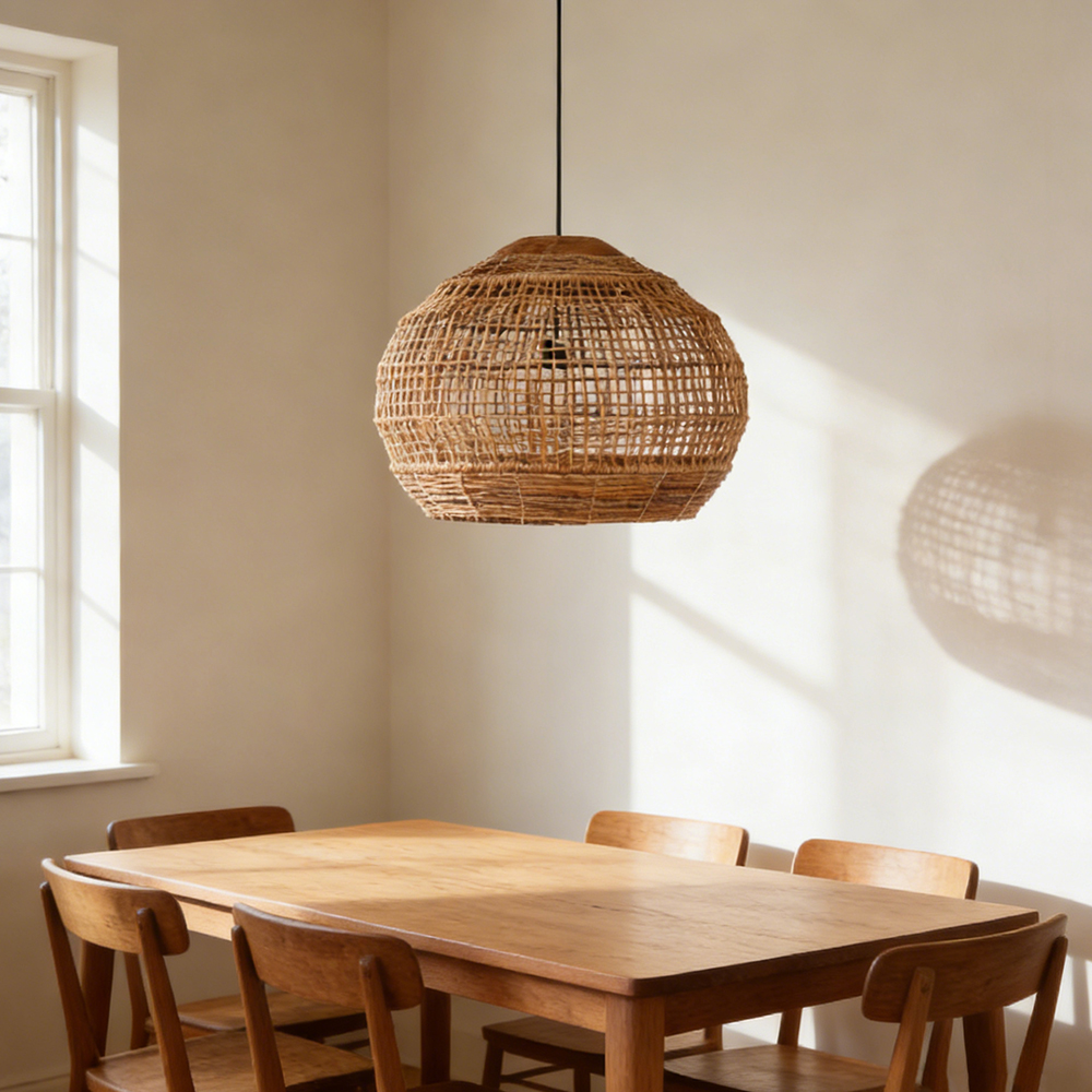 Spherical Hemp Bark Pendant Light for Home Decor Lighting