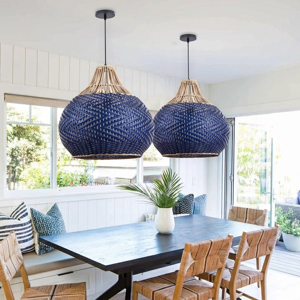 Coastal Woven Blue Pendant Light for Kitchen & Dining Room