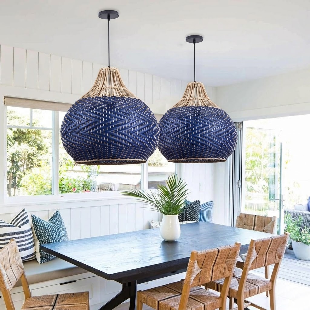 Coastal Woven Blue Pendant Light for Kitchen & Dining Room