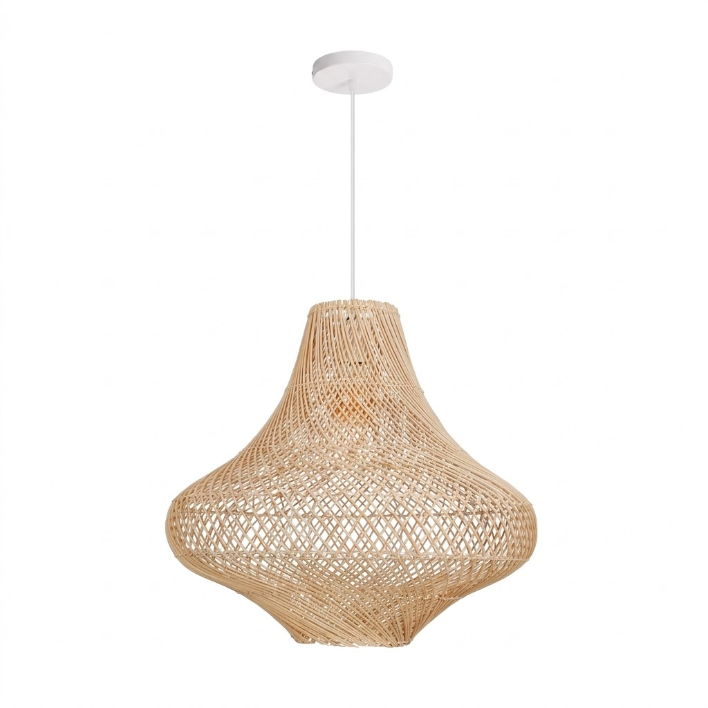 Handwoven Rattan Pendant Light Wabi-Sabi Boho Hanging Lamp