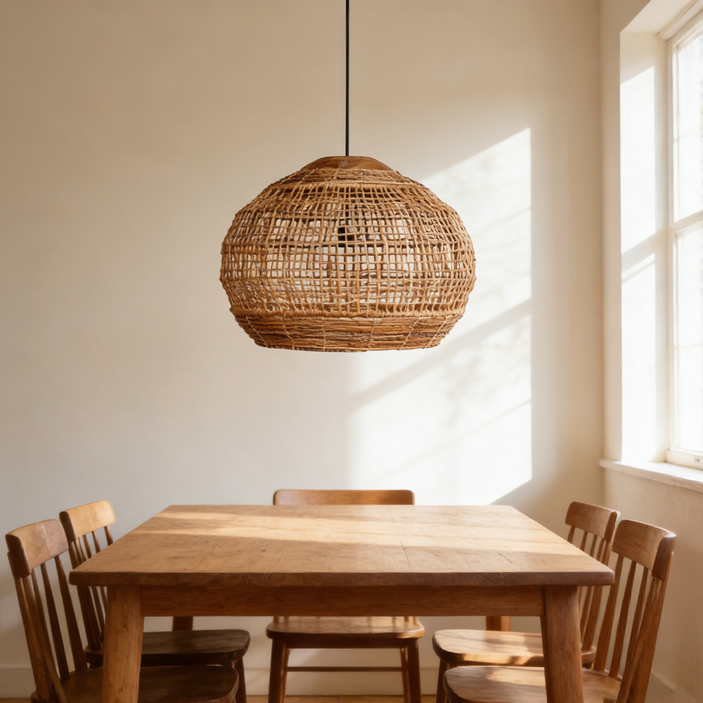 Spherical Hemp Bark Pendant Light for Home Decor Lighting