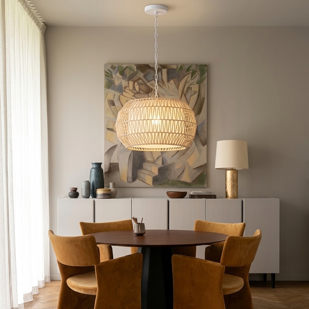 Natural Rattan Pendant Light, Boho Woven Ceiling Light