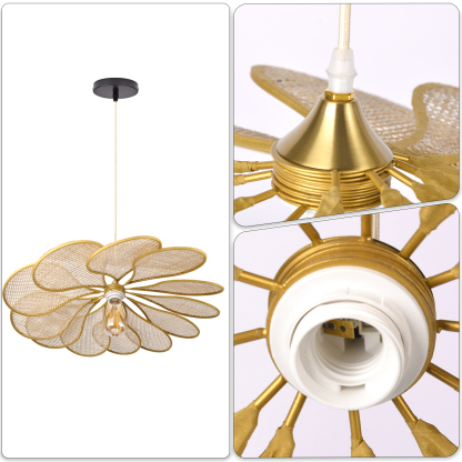 Round Flower Wicker and Rattan Pendant Ceiling Light-labpiecesign