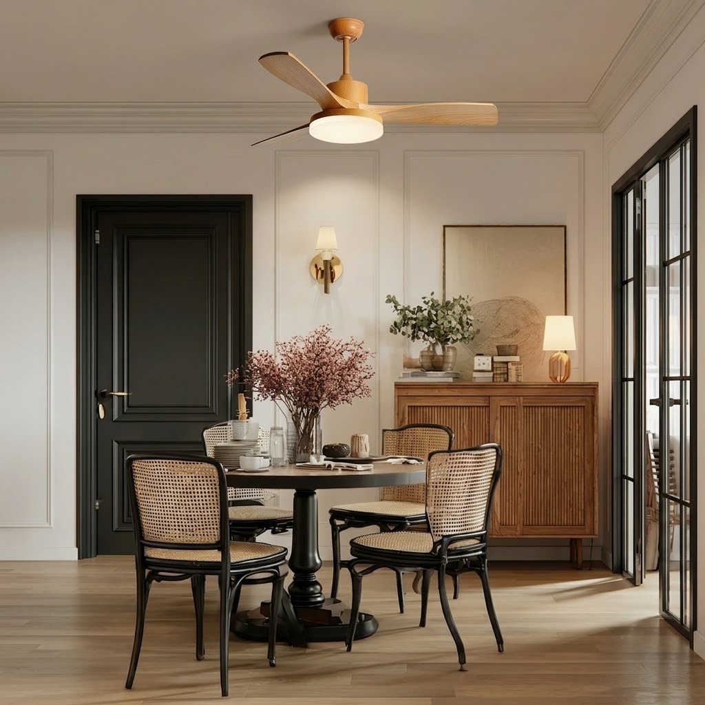 Modern Natural Wood Ceiling Fan Light with LED for Living Room