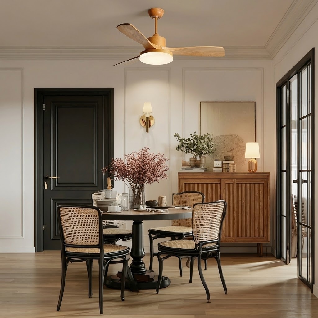 Modern Natural Wood Ceiling Fan Light with LED for Living Room