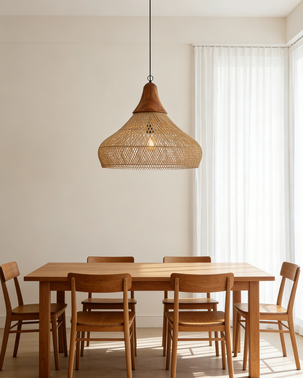 Dome Rattan Woven Pendant Lamp for Living Room