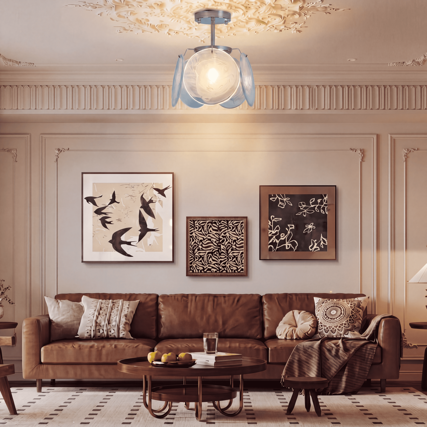 Modern Art Glass Disc Semi-Flush Mount Ceiling Light for Bedroom Hallway Entryway