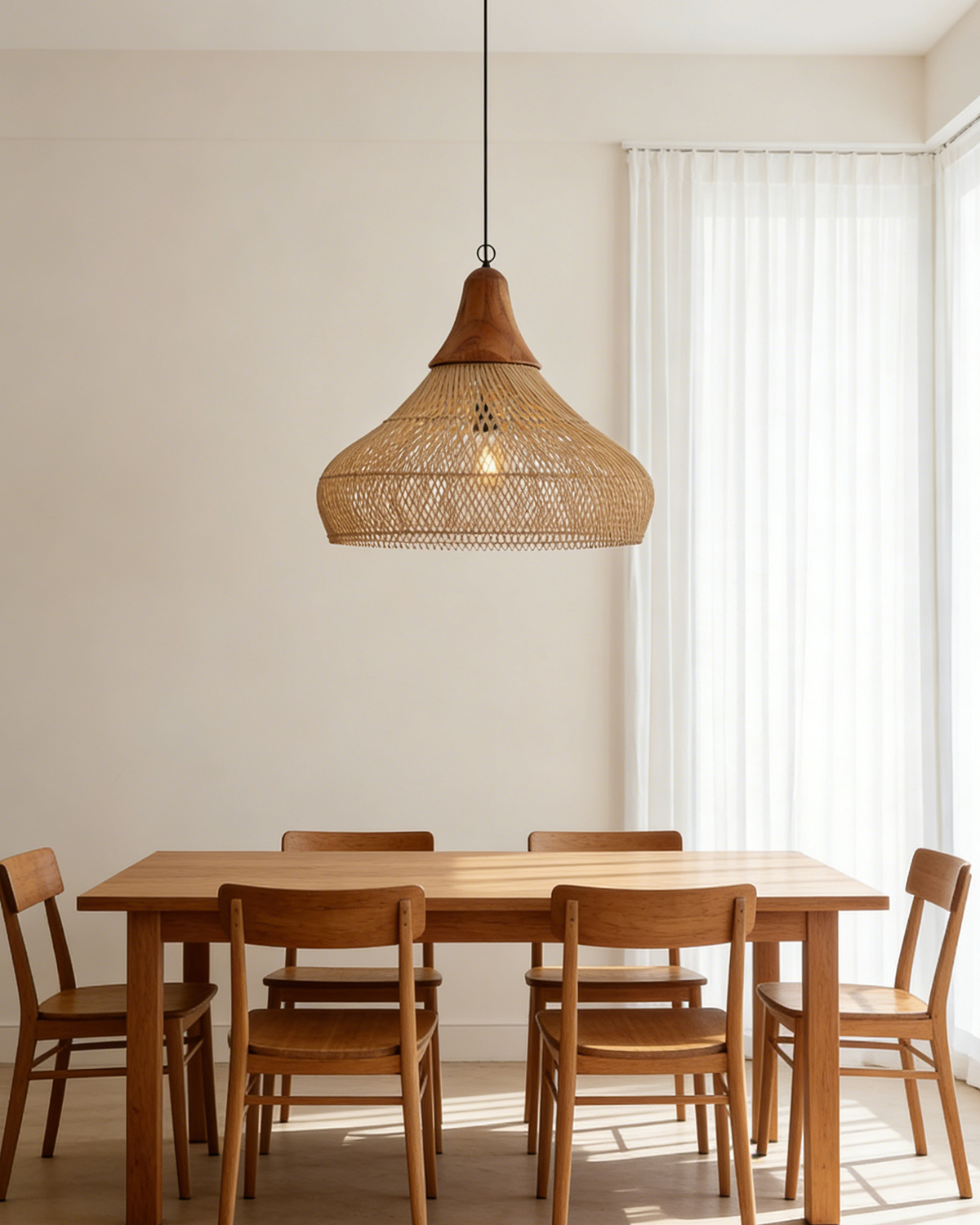 Dome Rattan Woven Pendant Lamp for Living Room