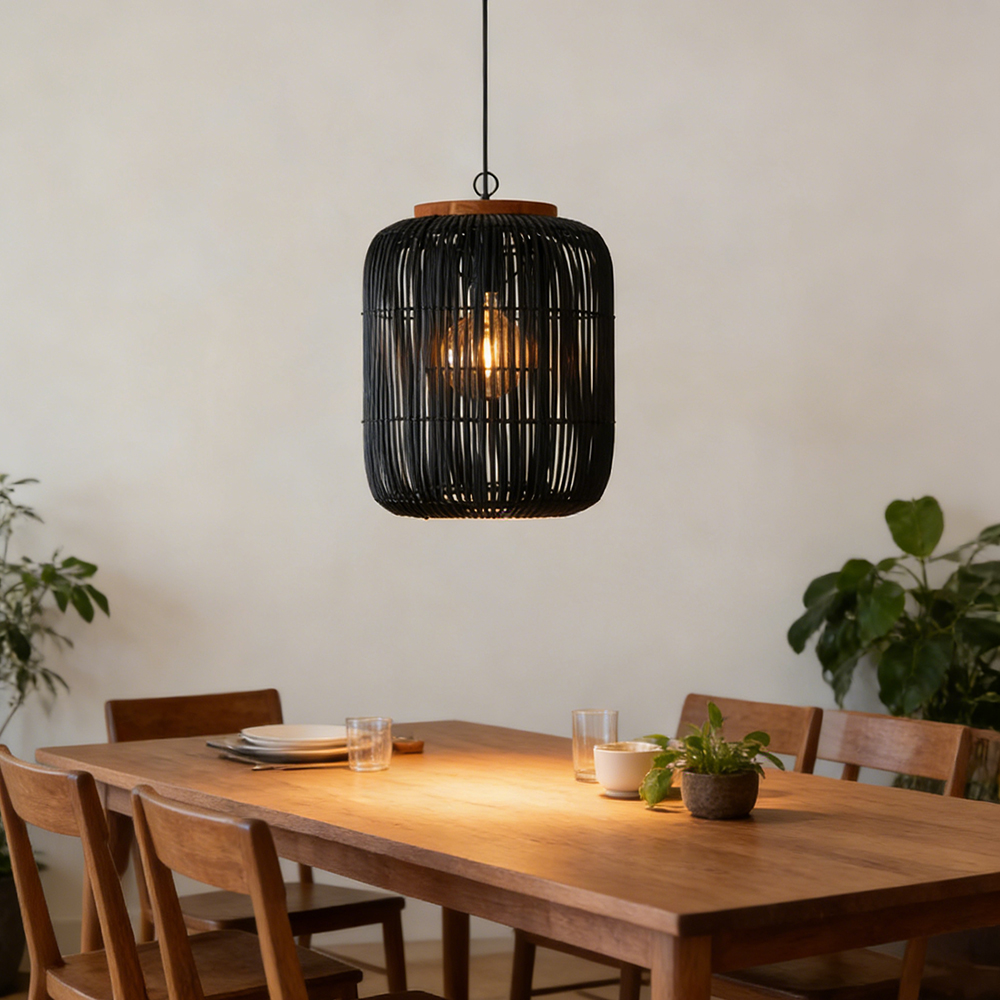 Black Vintage Rattan Pendant Light for Kitchen Island