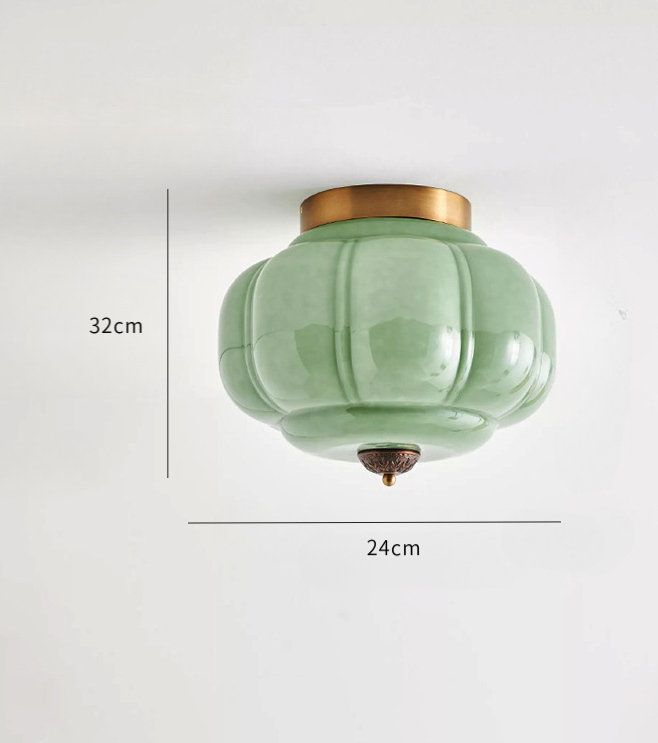 French Glass Vintage Ceiling Light Pumpkin Lantern Lamp