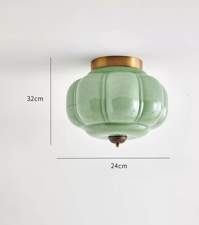 French Glass Vintage Ceiling Light Pumpkin Lantern Lamp