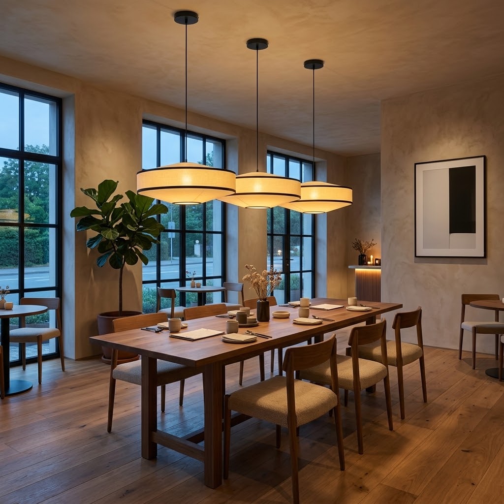 Japandi Fabric Drum Pendant Light Modern Linen Chandelier