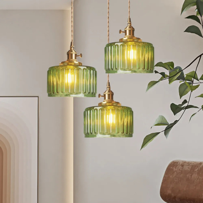 Retro Short Cylinder Wavy Glass Pendant Light
