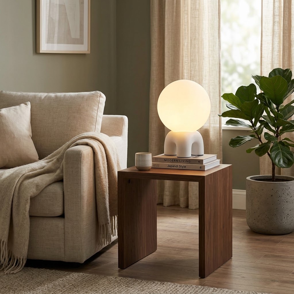 Modern Sculptural Globe Table Lamp with Frosted Glass & Arch Base