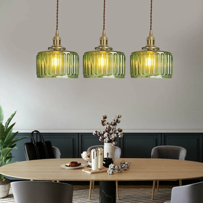 Retro Short Cylinder Wavy Glass Pendant Light