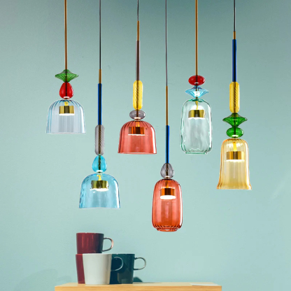 VINTAGE COLORED GLASS PENDANT LIGHT 