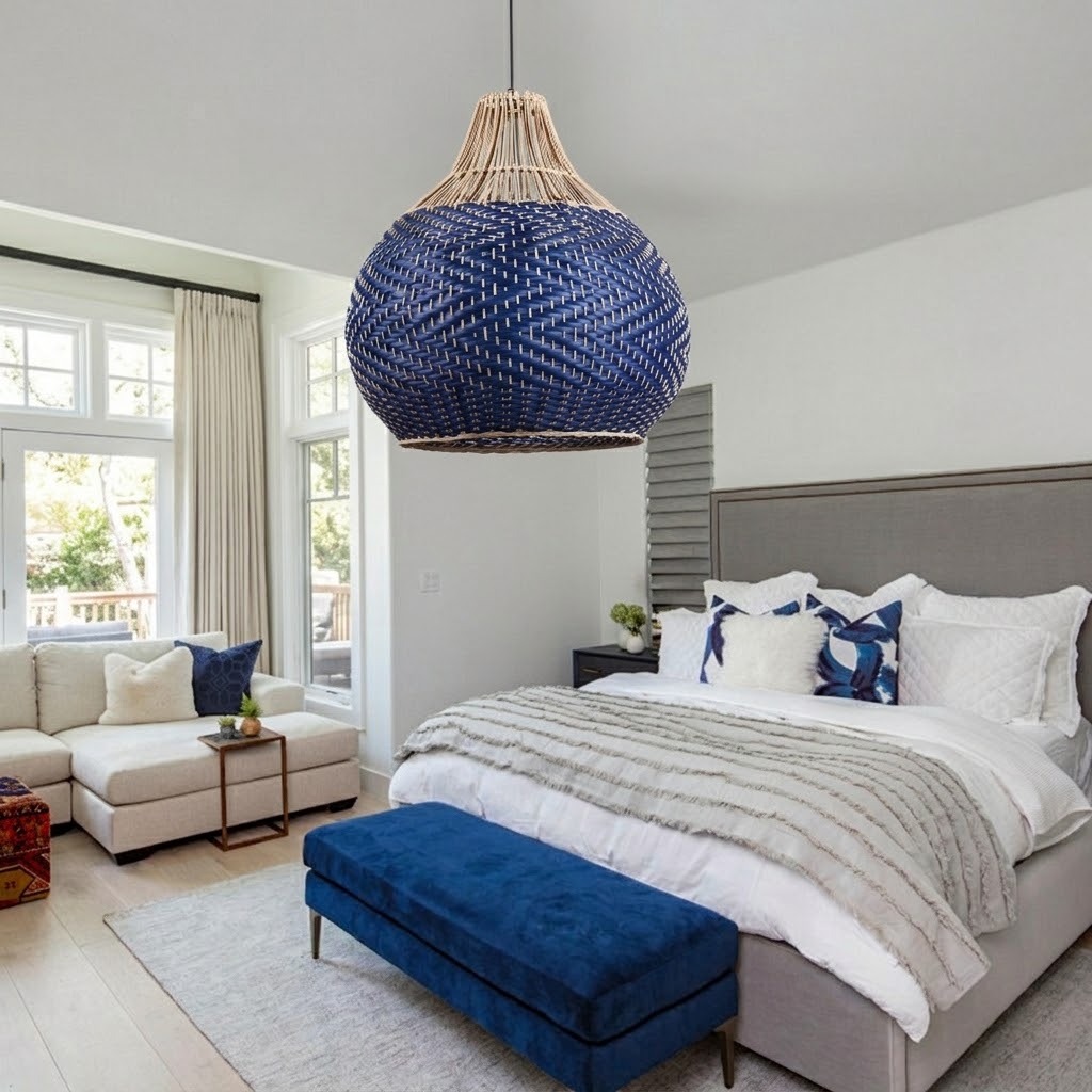 Coastal Woven Blue Pendant Light for Kitchen & Dining Room