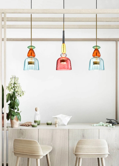 VINTAGE COLORED GLASS PENDANT LIGHT 
