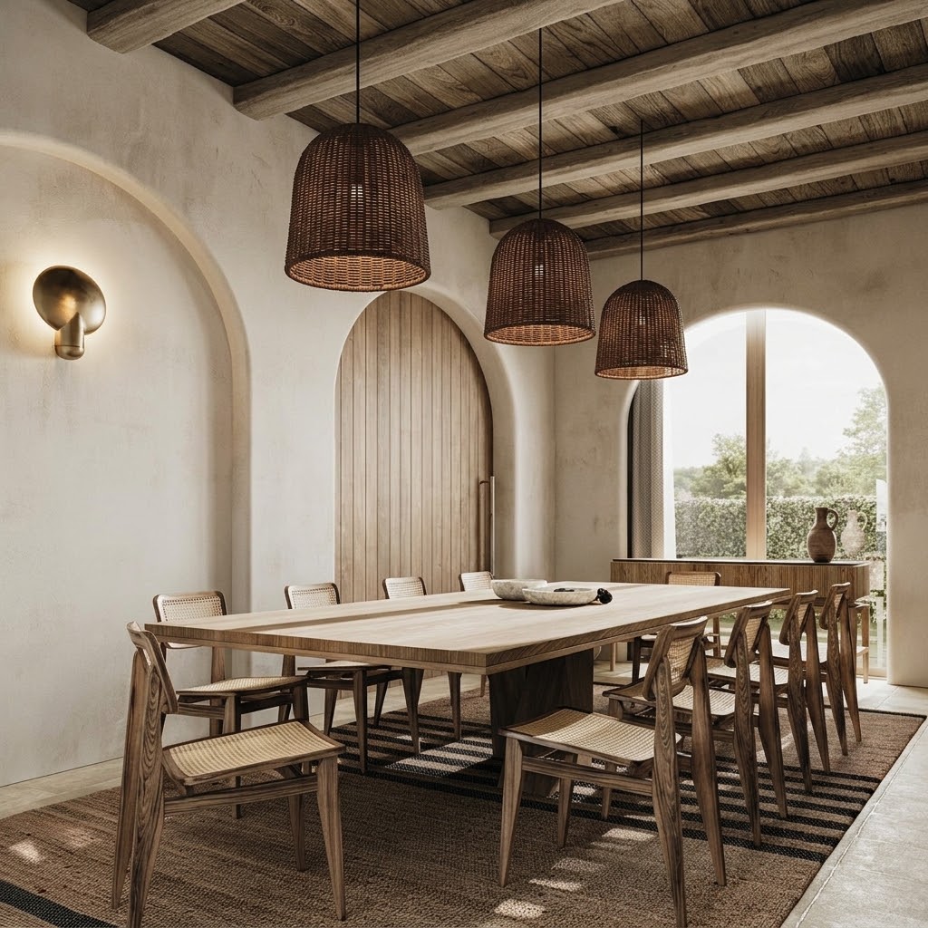 Handcrafted Brown Rattan Dome Pendant Light for Kitchen Island