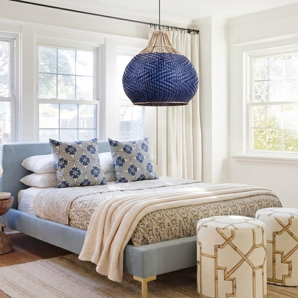 Coastal Woven Blue Pendant Light for Kitchen & Dining Room