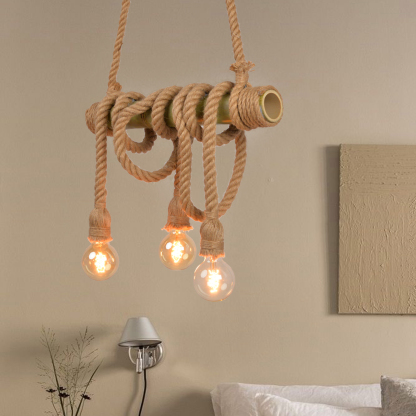 Industrial Vintage Island Pendant Light with Rope Wood Decoration-labpiecesign