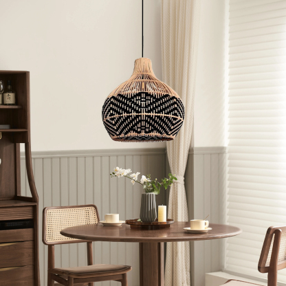 Black Pattern Lampshade Vintage Rattan Pendant Light