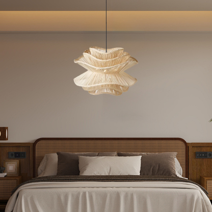 Vietnam Flower Rattan Pendant Light, Wicker Lampshade Chandelier, Bamboo Light Fixture Kitchen Dining Living Room, Woven Lantern Vintage