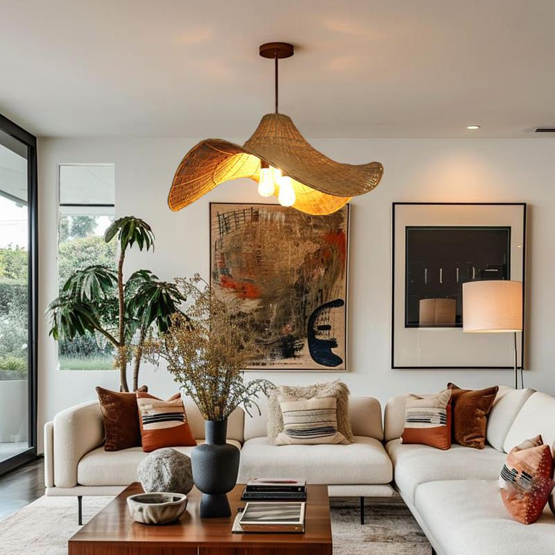 Rattan Weave Creative Art Living Room Light Hat Pendant Light