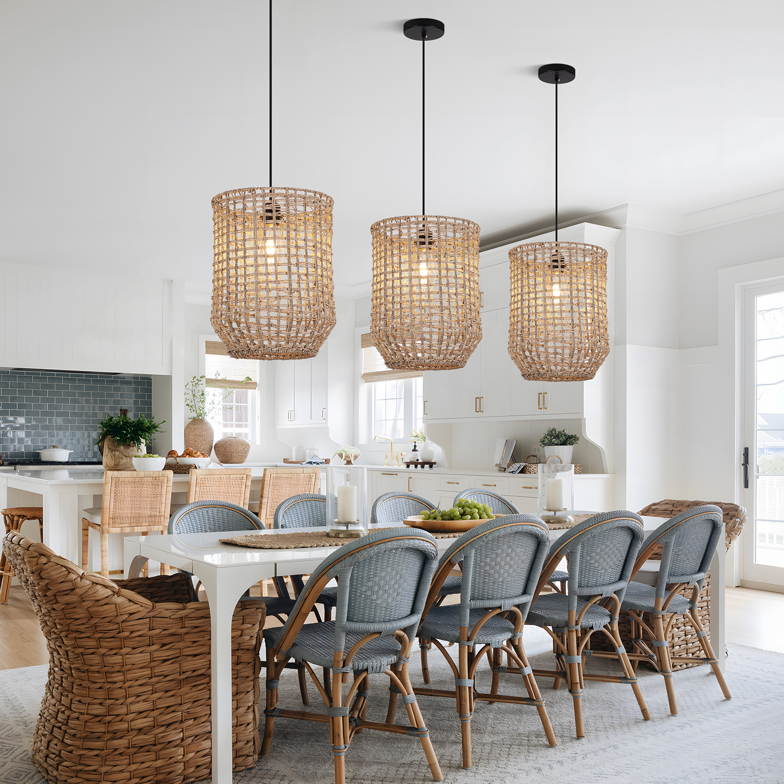 Retro Handmade Rattan Pendant Light for Kitchen Island