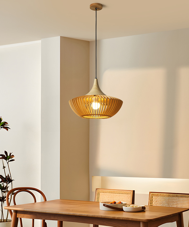 Wabi-sabi Style Wooden Rendant Famp for Dining Room