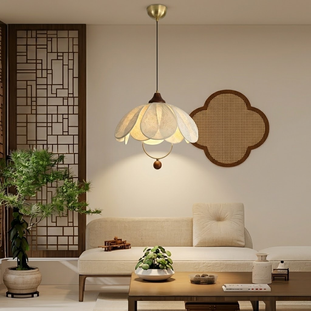 Elegant Floral Fabric Pendant Light for Dining Room