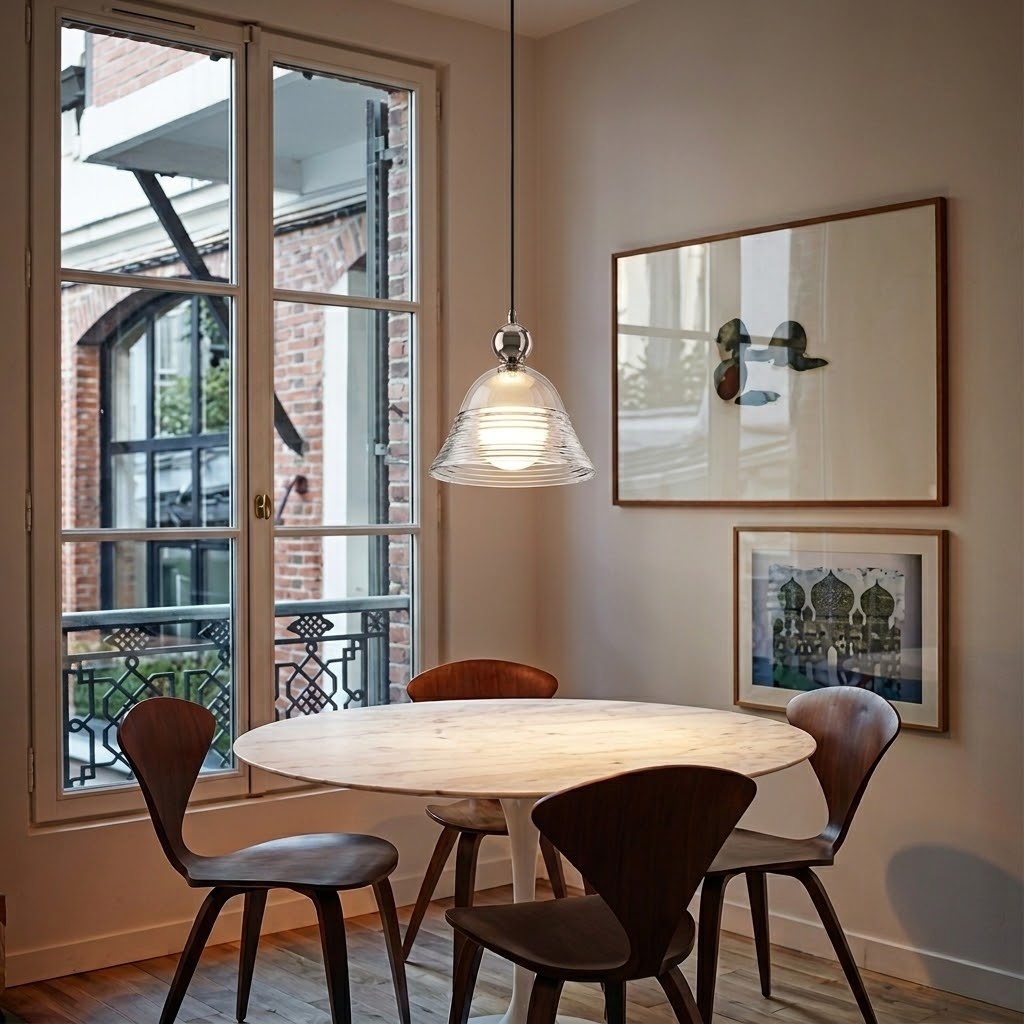 Modern Ribbed Glass LED Pendant Light for Kitchen Island