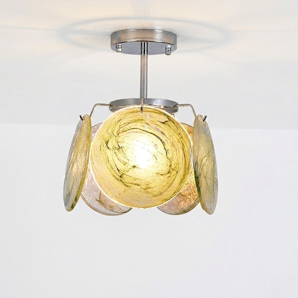 Modern Art Glass Disc Semi-Flush Mount Ceiling Light for Bedroom Hallway Entryway