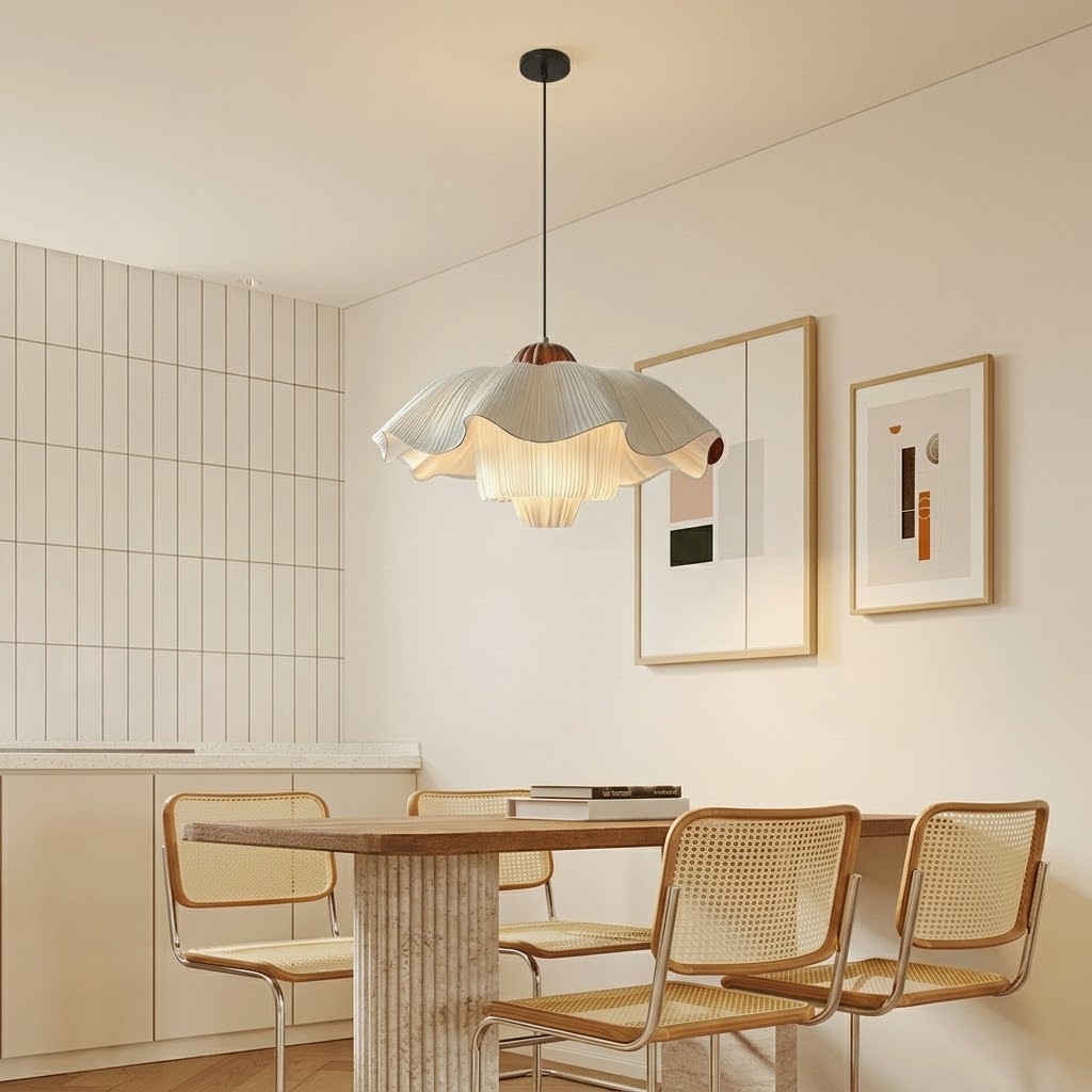 Wabi-Sabi Style Flower Fabric Pendant Light for Dining Room