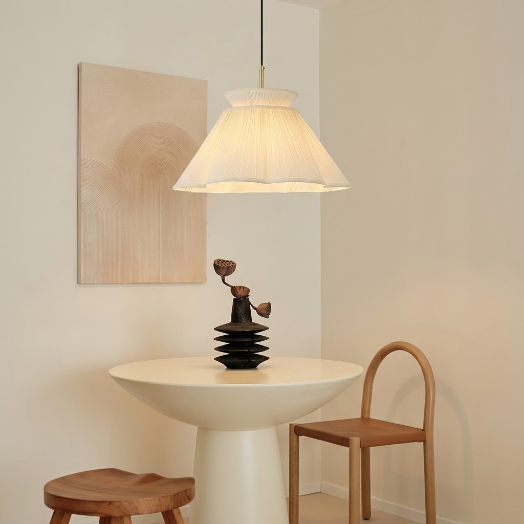 Modern Ivory Pleated Fabric Pendant Light for Dining Room