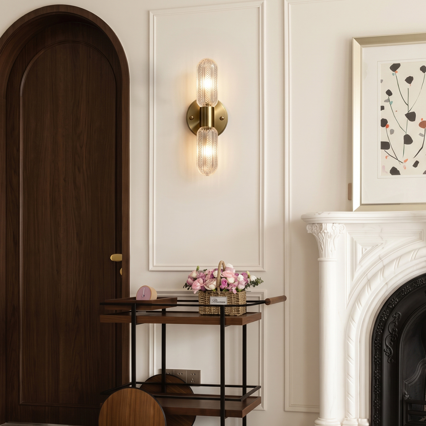 French Luxury Double Head Glass Wall Light-Modern Brass Sconce for Bedroom Living Room & Hallway
