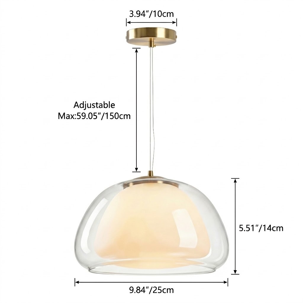 Modern Double Layer Glass Pendant Light Brass Dome Hanging Fixture