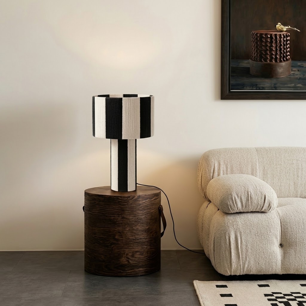 Modern Striped Cotton Cord Table Lamp for Bedroom & Living Room