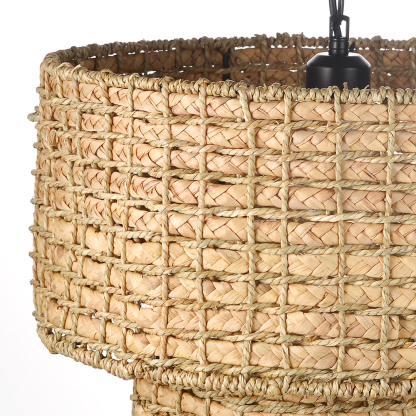 Double layer Natural Rattan Shade Traditional Drum Hanging Pendant Light-labpiecesign