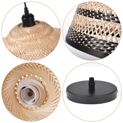 Wabi-sabi style black and natural color bamboo basket pendant lightshade-labpiecesign