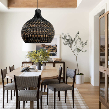 Black Pattern Basket Lampshade Vintage Rattan Pendant Light-labpiecesign