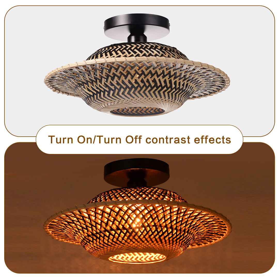 Black and white two-color rattan ceiling light