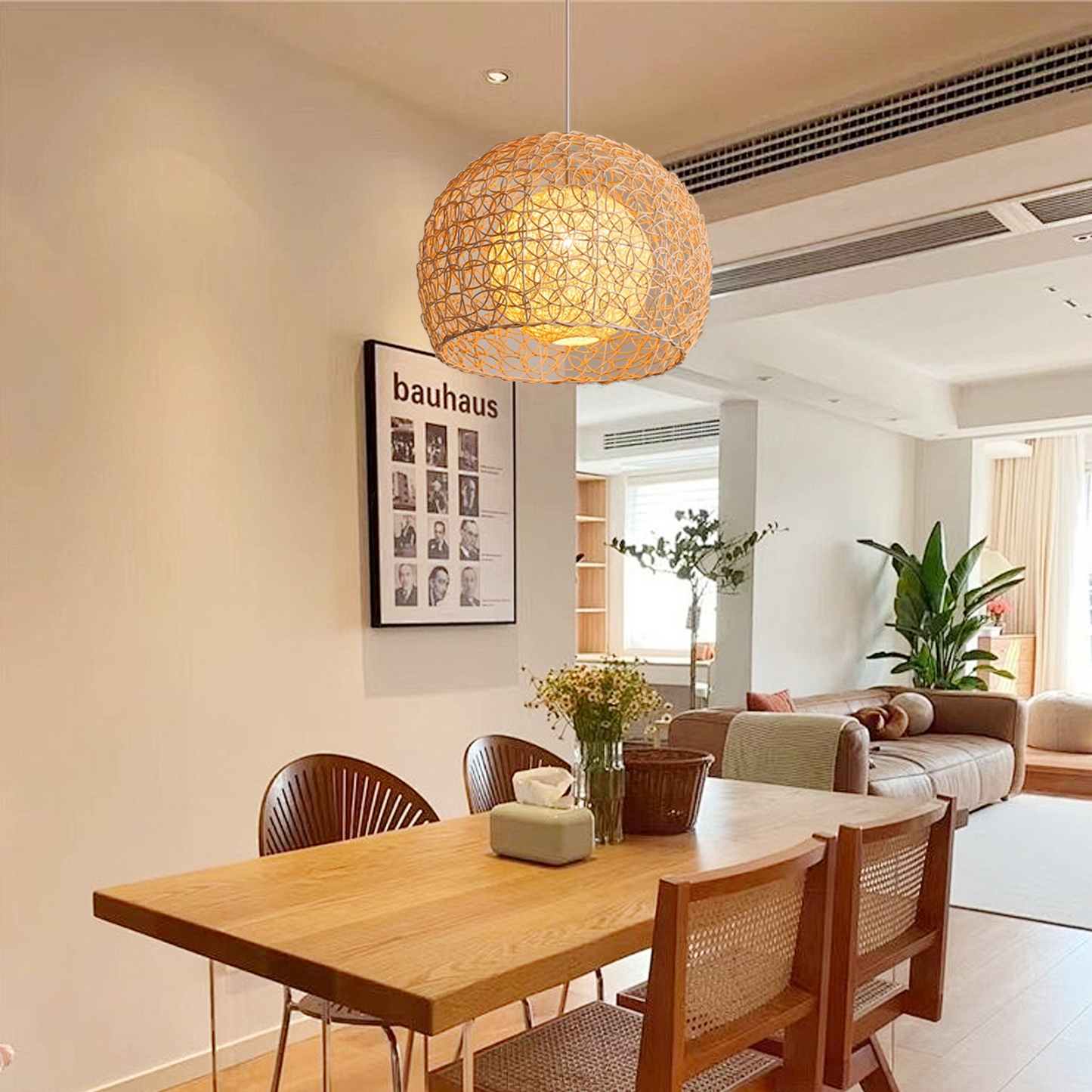 Pastoral rattan lamp bedroom living room hemp ball pendant light-labpiecesign