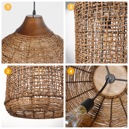 Bohemian Woven Rattan Solid Wood Splicing  Pendant Lights -labpiecesign