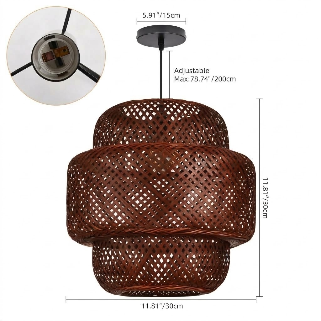 Brown Tiered Bamboo Pendant Light Shade Vintage DIY Lighting Shade