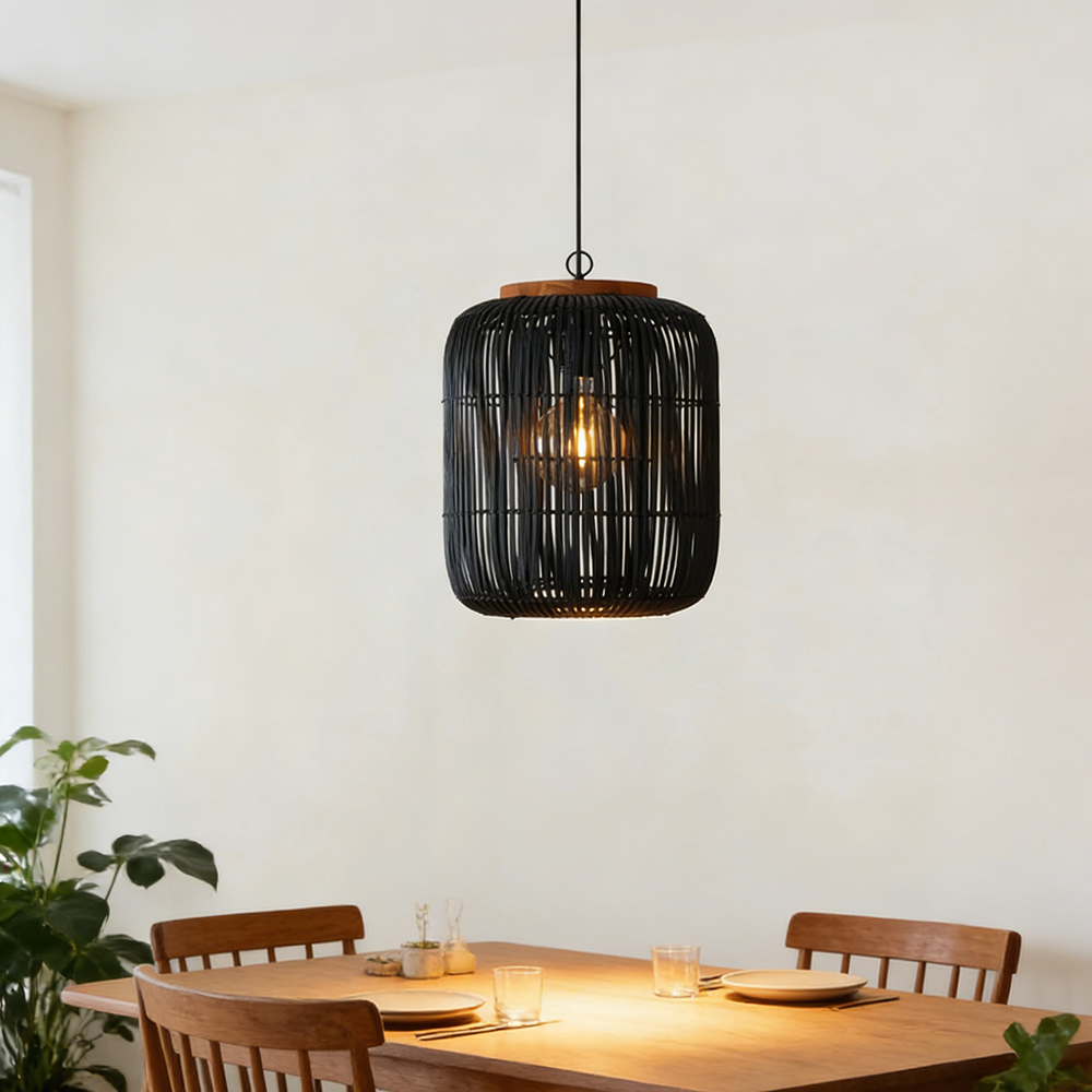 Black Vintage Rattan Pendant Light for Kitchen Island