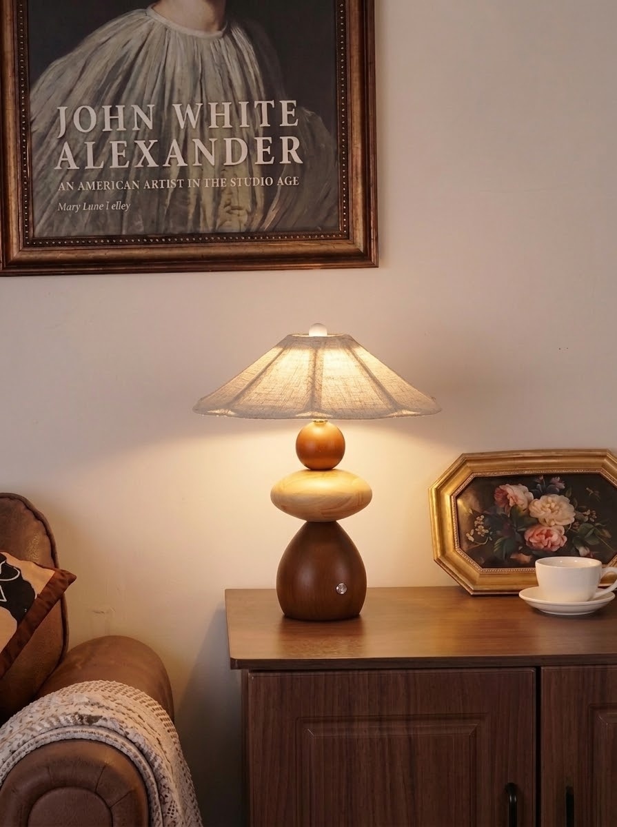 Modern Beige Wood Table Lamp for Bedroom